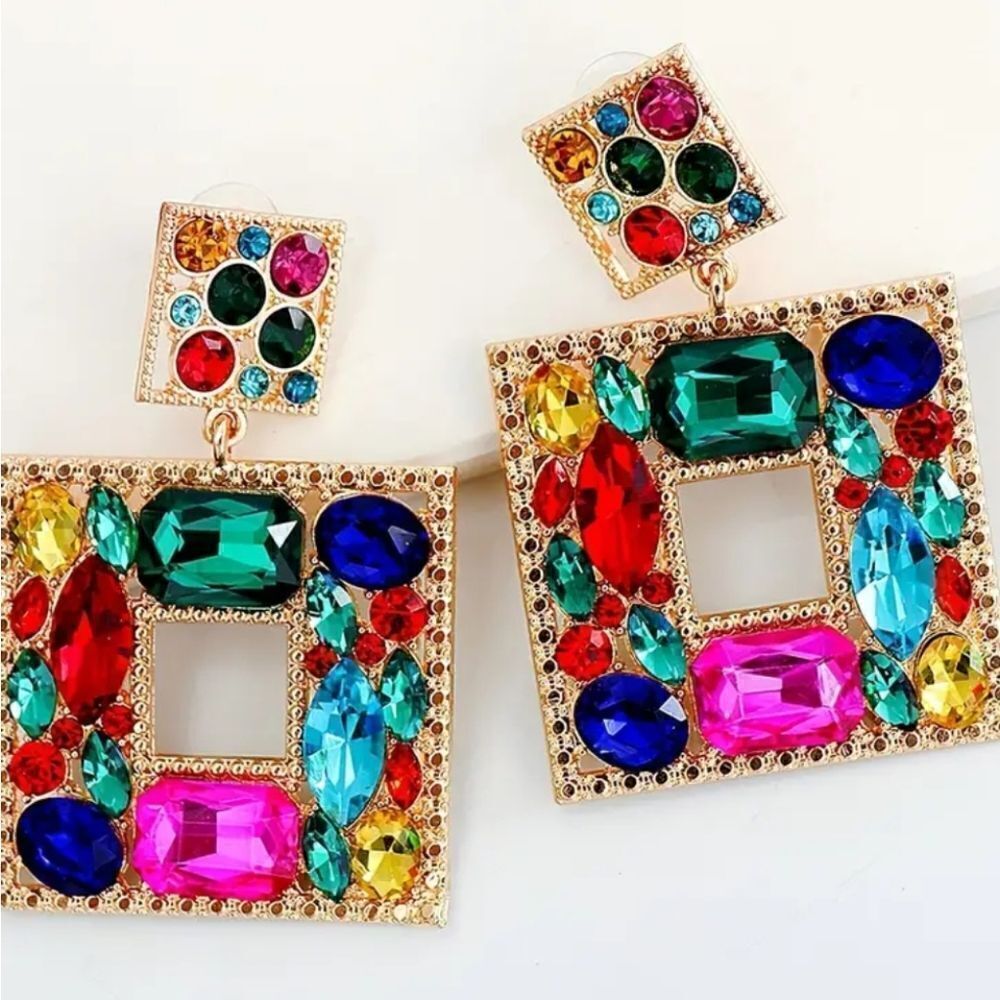 Chandelier earrings vibrant colorful glass